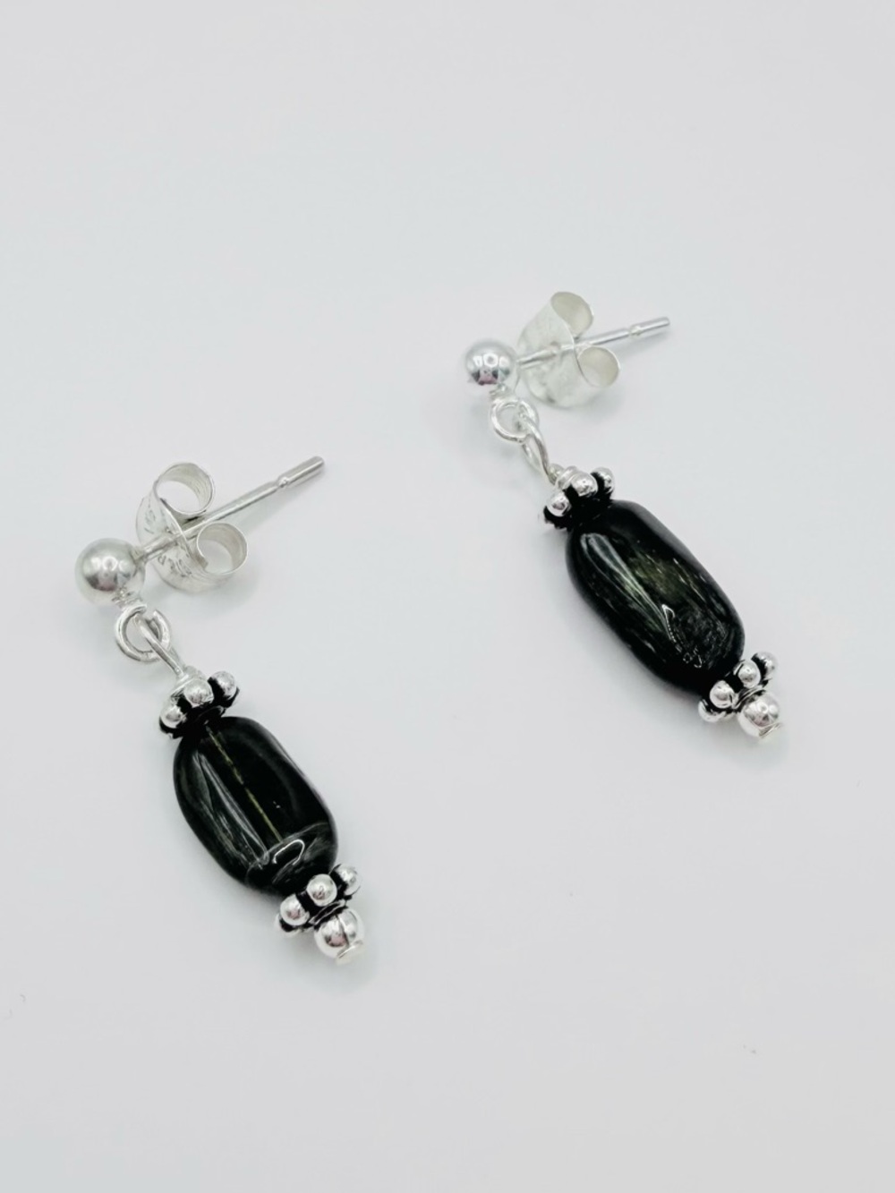 Green Tourmaline and Bali Bead Sterling Silver Earrings